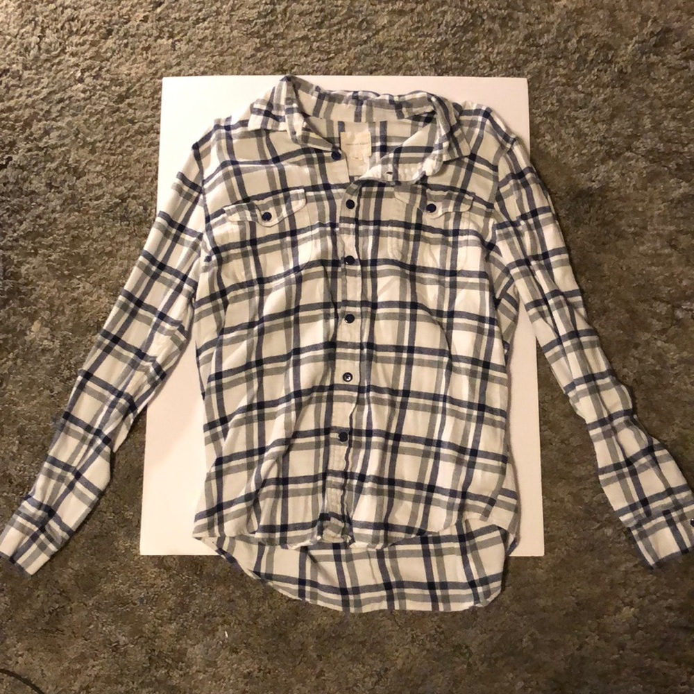 American Eagle Mens White & Blue Mens Flannel